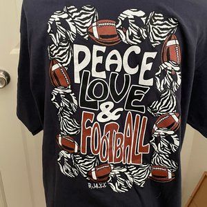 Women's New Black Peace Love and Football T-shirt with Crew neck.